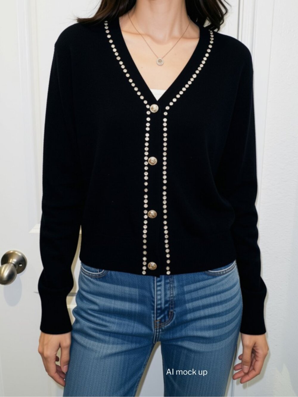 LIV Milano Black Crystal Embellished Cardigan Size L NWT